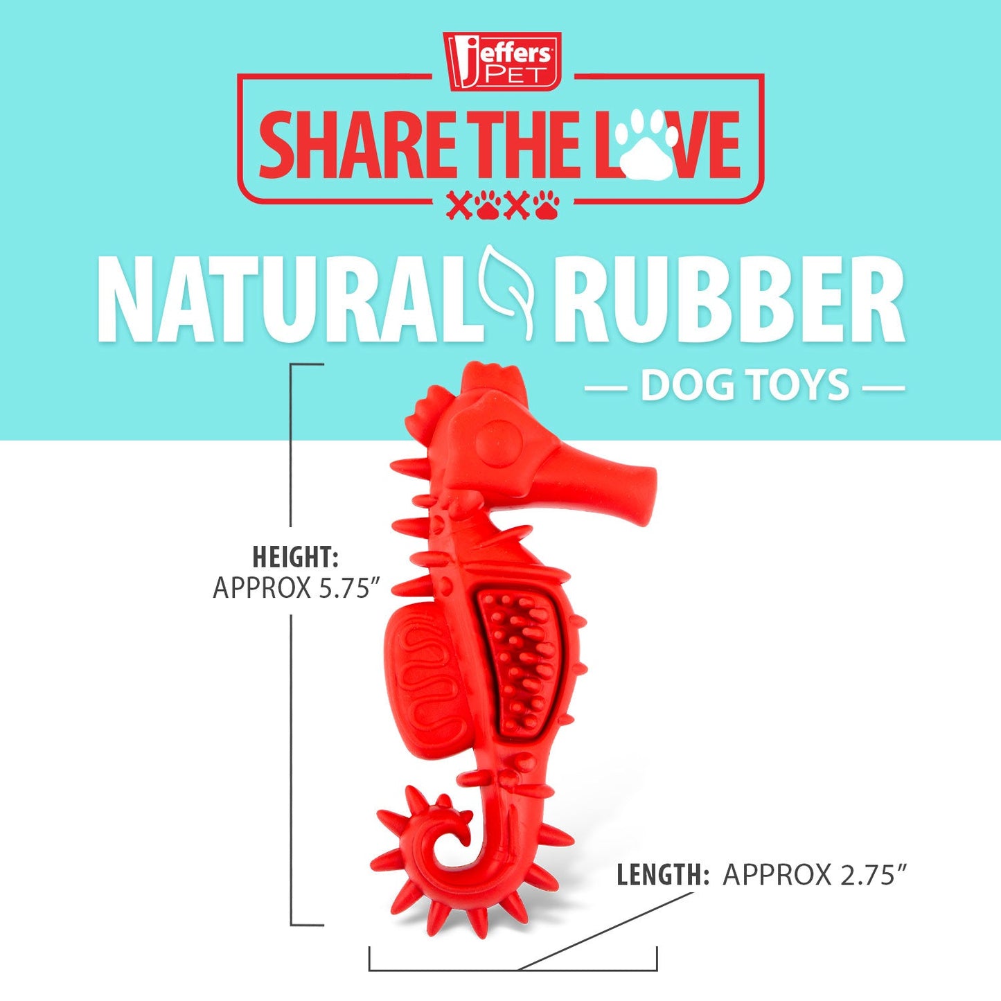 Jeffers Natural Rubber Red Seahorse Dog Dental Chew Toy for Healthy Chewing Habits