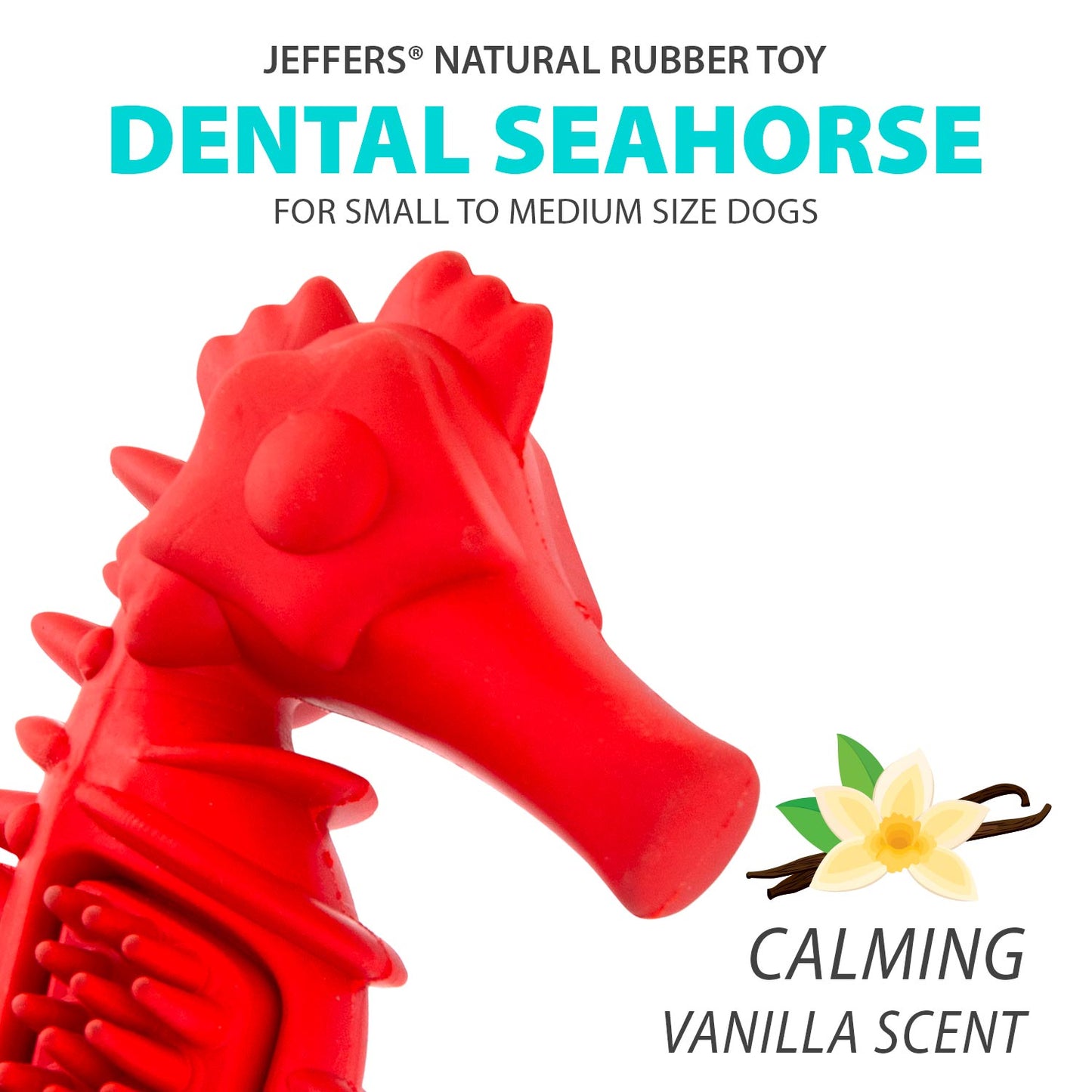 Jeffers Natural Rubber Red Seahorse Dog Dental Chew Toy for Healthy Chewing Habits
