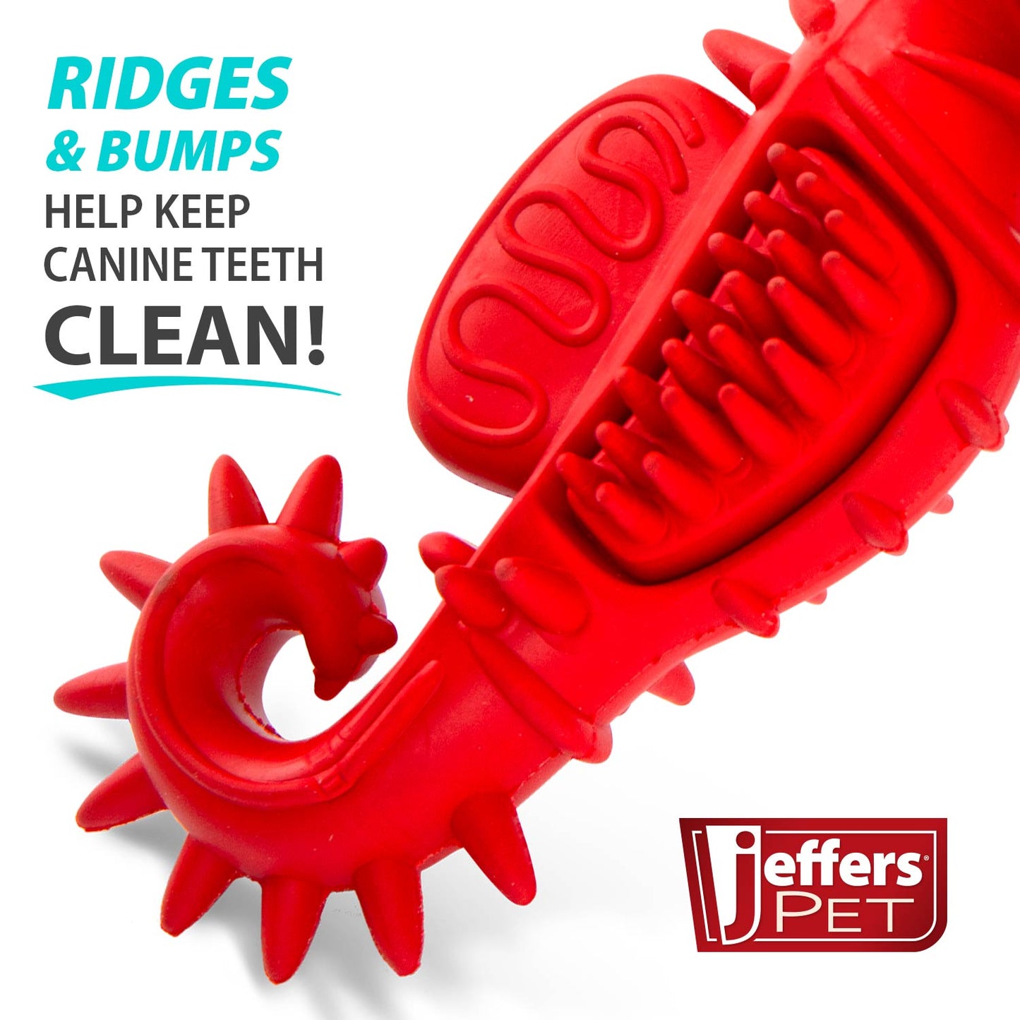 Jeffers Natural Rubber Red Seahorse Dog Dental Chew Toy for Healthy Chewing Habits