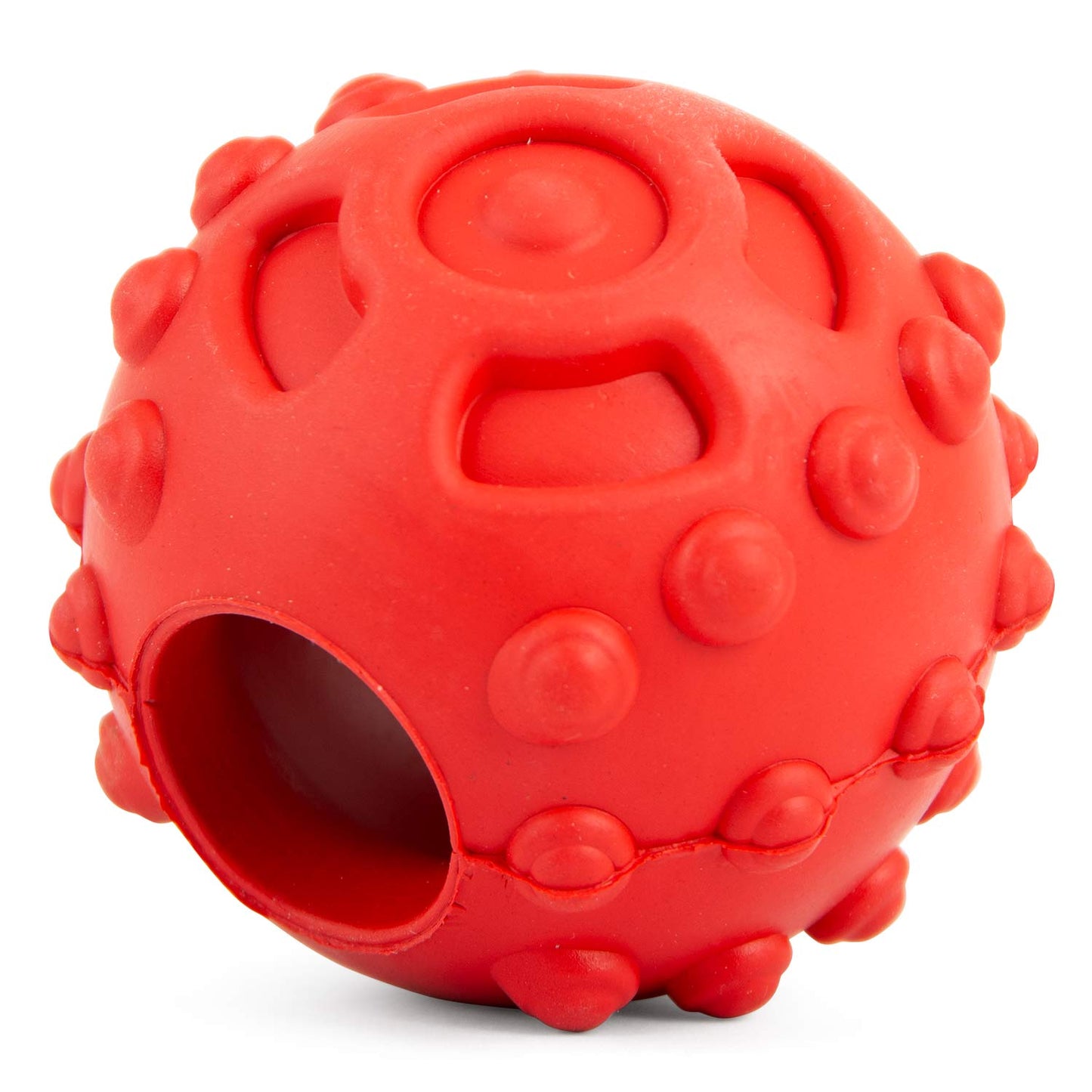 Jeffers Natural Rubber Treat Dispensing Red Knobby Ball Dog Chew Toy