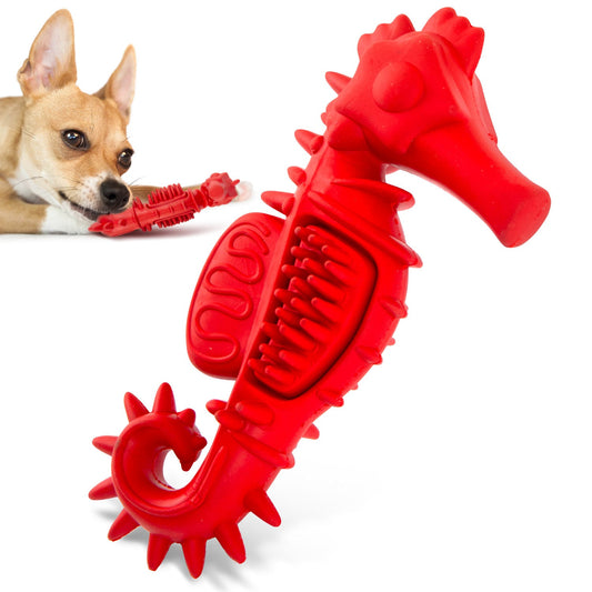 Jeffers Natural Rubber Red Seahorse Dog Dental Chew Toy for Healthy Chewing Habits