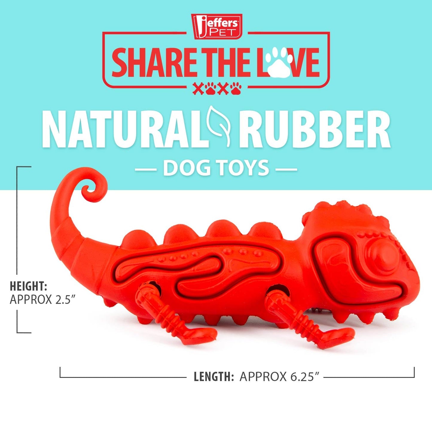 Jeffers Red Chameleon Natural Rubber Dog Chew Toy
