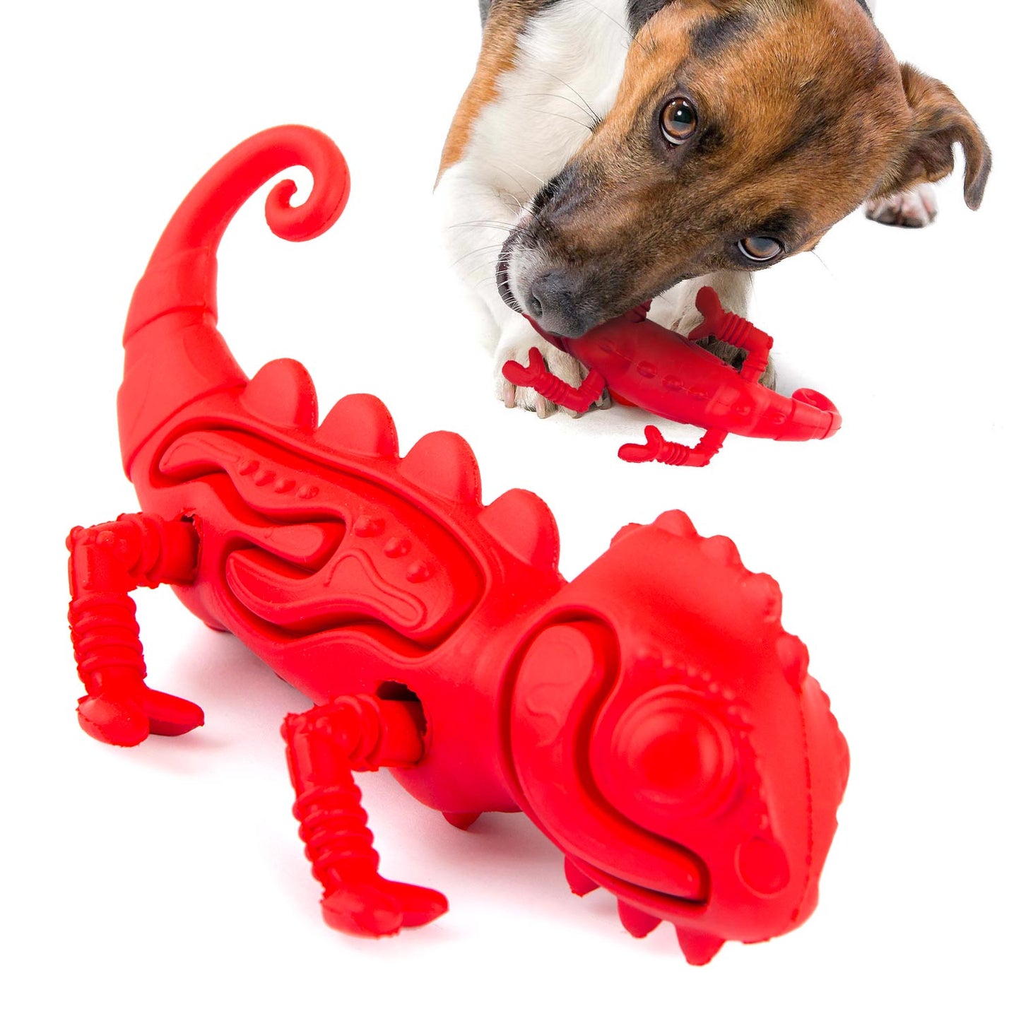 Jeffers Red Chameleon Natural Rubber Dog Chew Toy