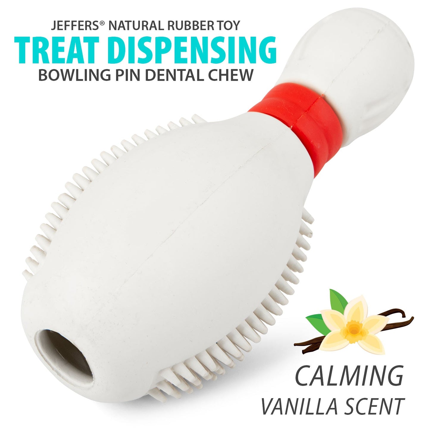 Jeffers Natural Rubber Bowling Pin Treat Dispensing Dental Toy for Dogs