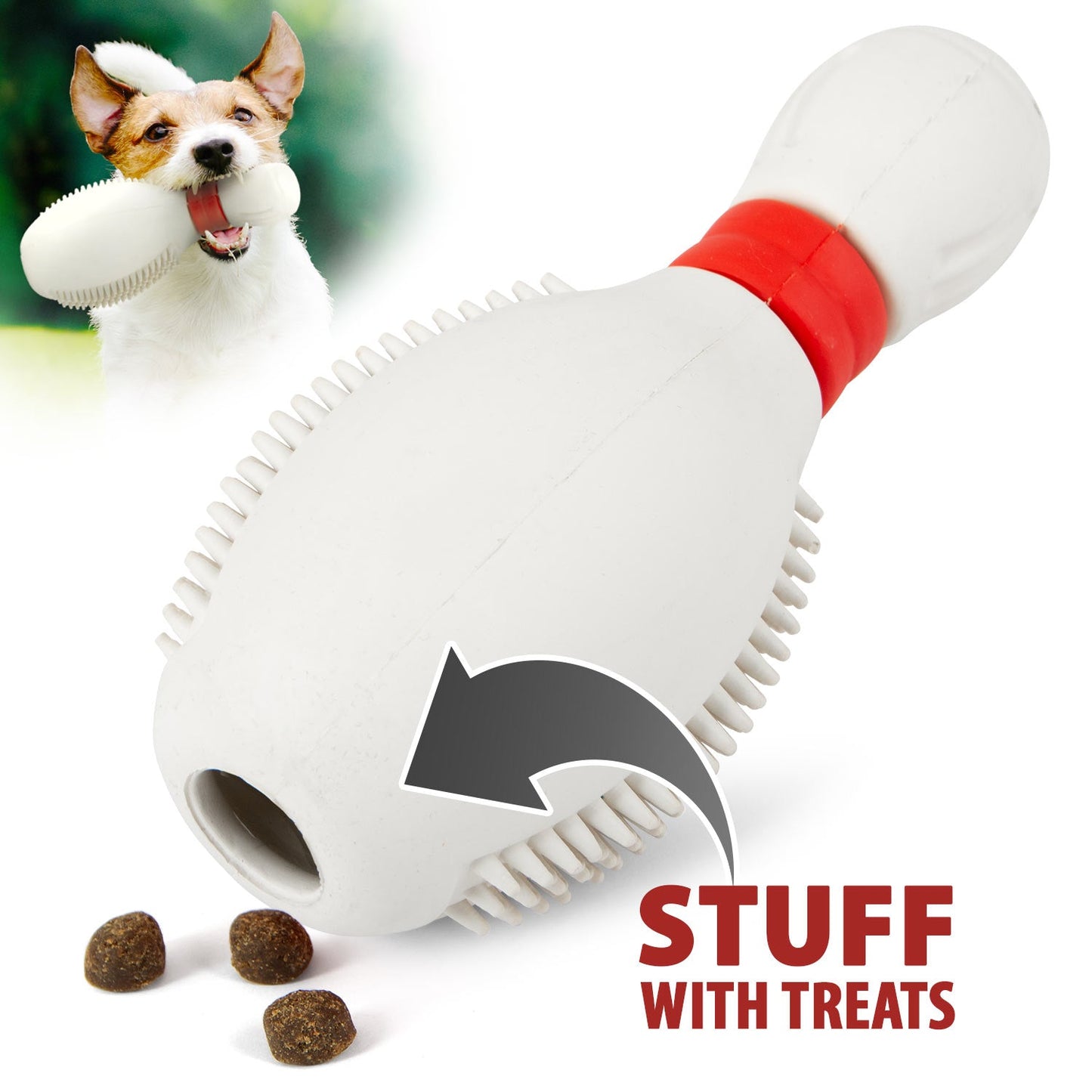 Jeffers Natural Rubber Bowling Pin Treat Dispensing Dental Toy for Dogs
