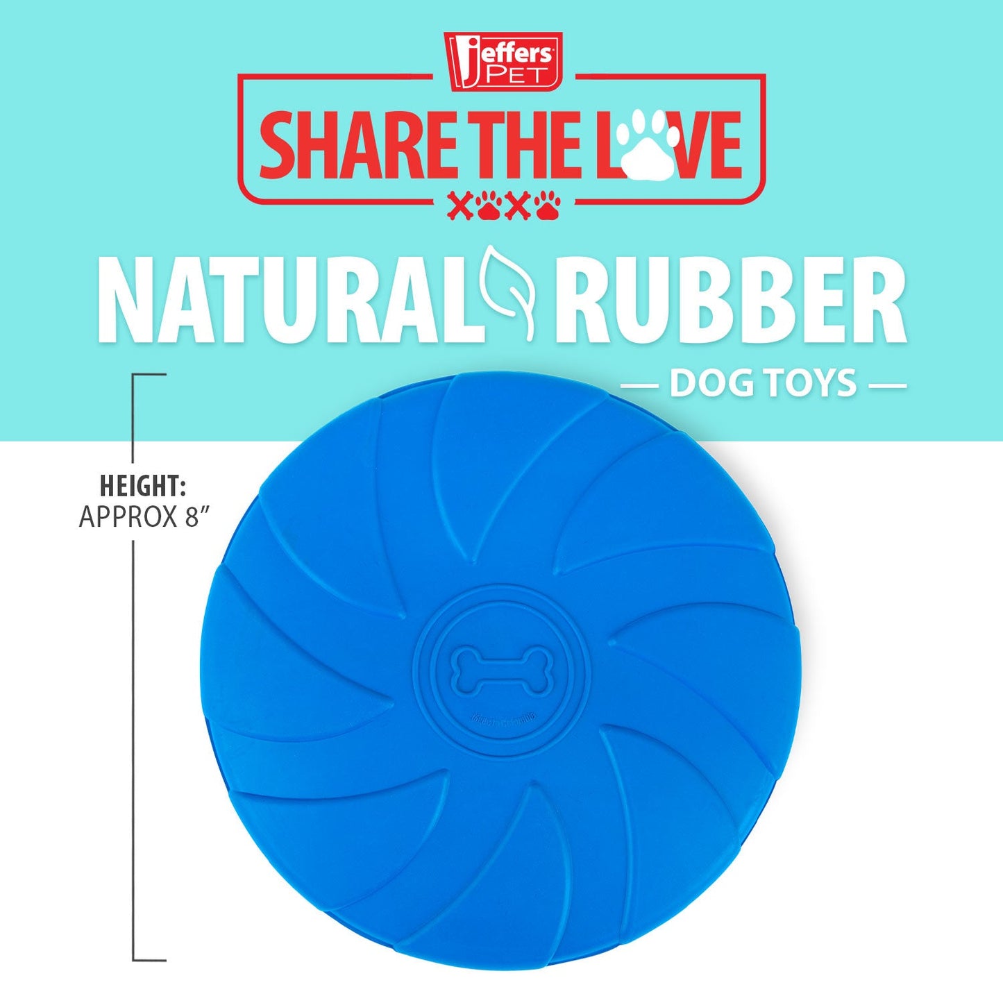 Jeffers Natural Rubber Blue Bone 8 Inch Frisbee Dog Toy for Fetching & Chewing