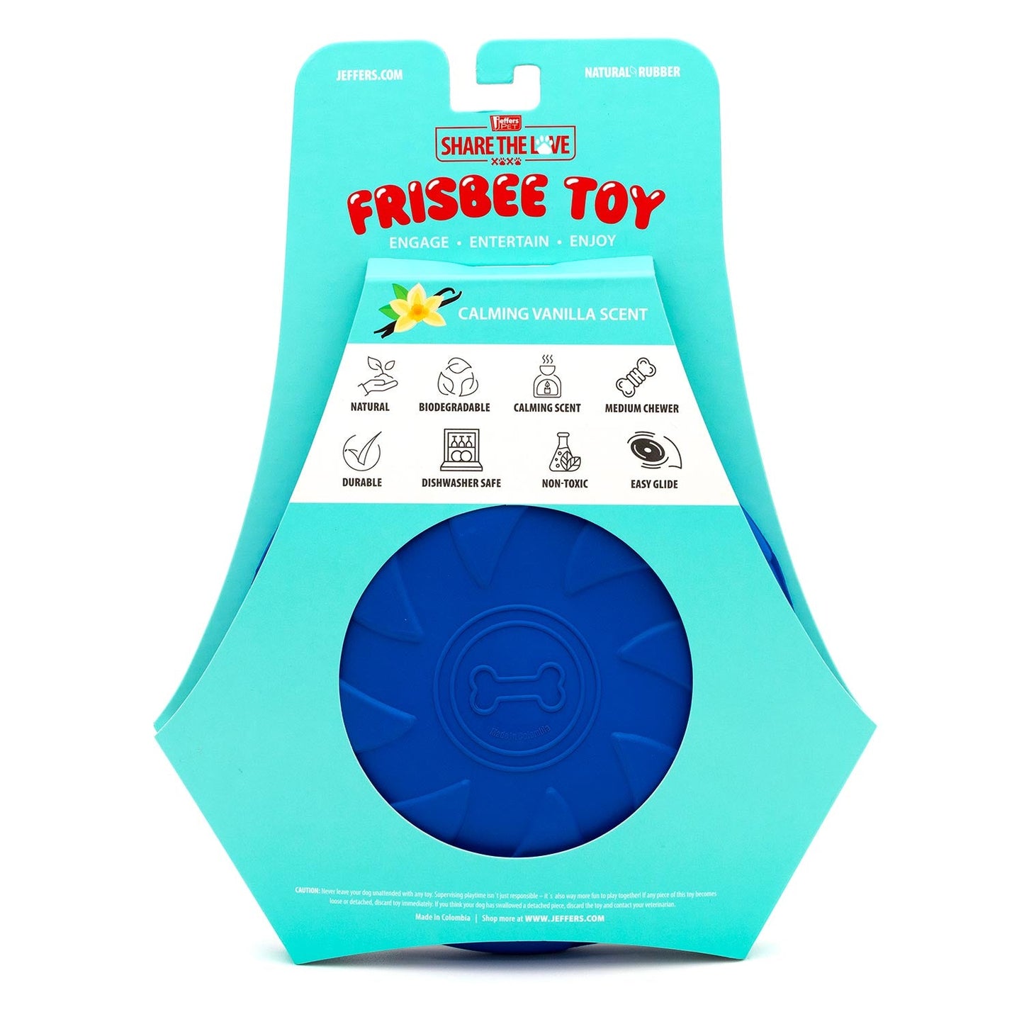 Jeffers Natural Rubber Blue Bone 8 Inch Frisbee Dog Toy for Fetching & Chewing