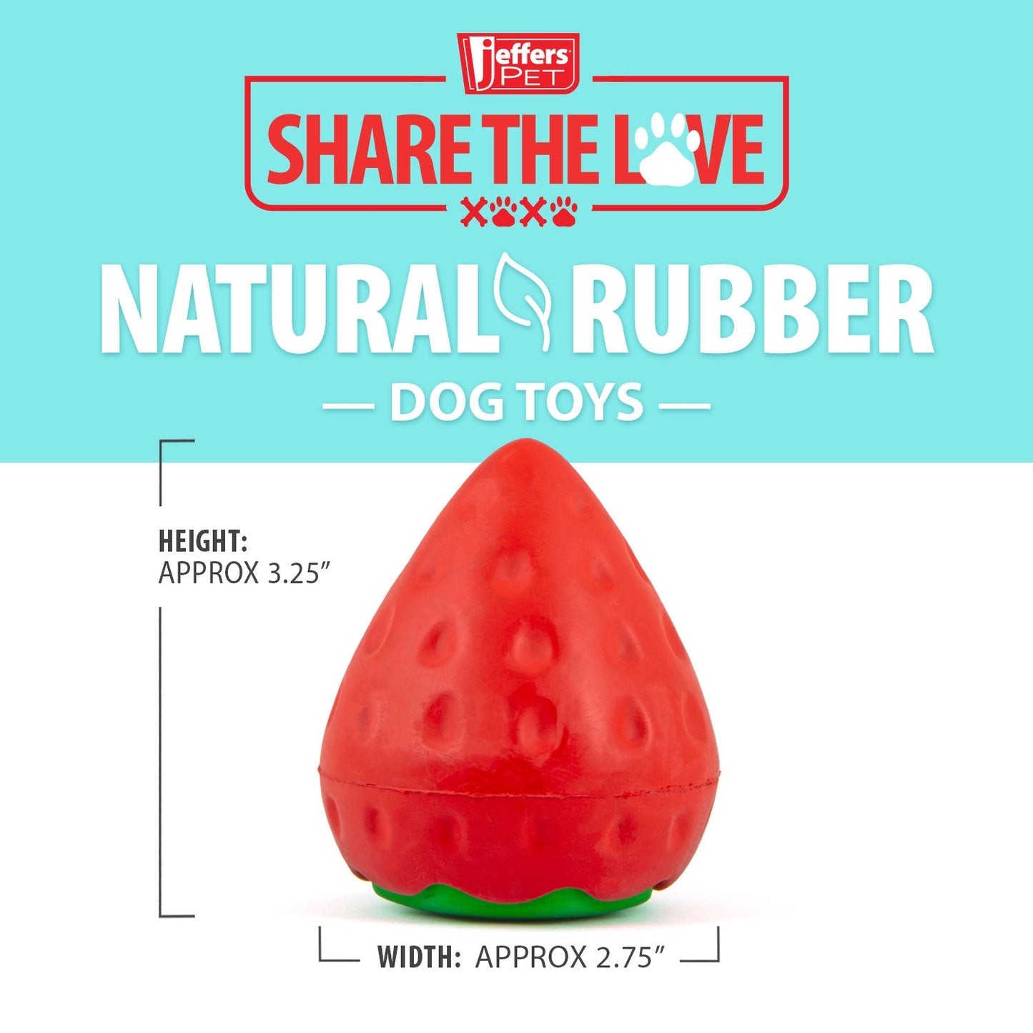 Jeffers Natural Rubber Squeaker Dog Toy Strawberry Shape for Medium-Chewers
