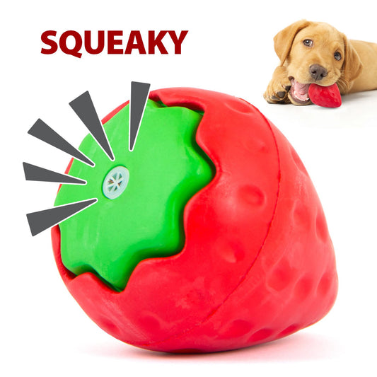 Jeffers Natural Rubber Squeaker Dog Toy Strawberry Shape for Medium-Chewers